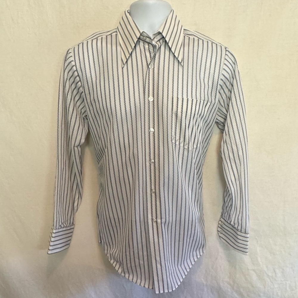 A-110 Men’s Avanti White & Blue Stripe Long Sleeve‎ Button Down Shirt Size 15